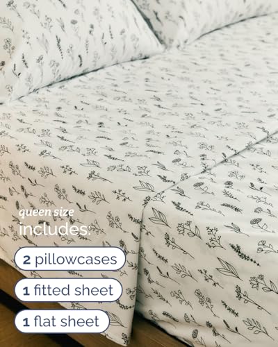 Image of Queen 4 Piece Boho Botanical Floral Sheet Set - Soft & Cooling - Plants