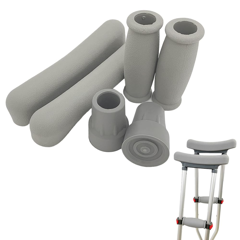 Crutch Accessory Sets with Cane Tips, Hand Grips and Underarm Crutch Pads Nursing Replacement Supplies, 6 Pcs