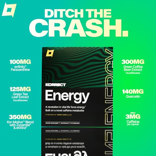 Image of Korrect Energy Paraxanthine Capsules, Caffeine Alternative, 30 Ct | Energy Supplement Supporting Focus, Mental Clarity, Sustained Energy, Caffeine Alternative, Vegan, Gluten Free, Non-GMO