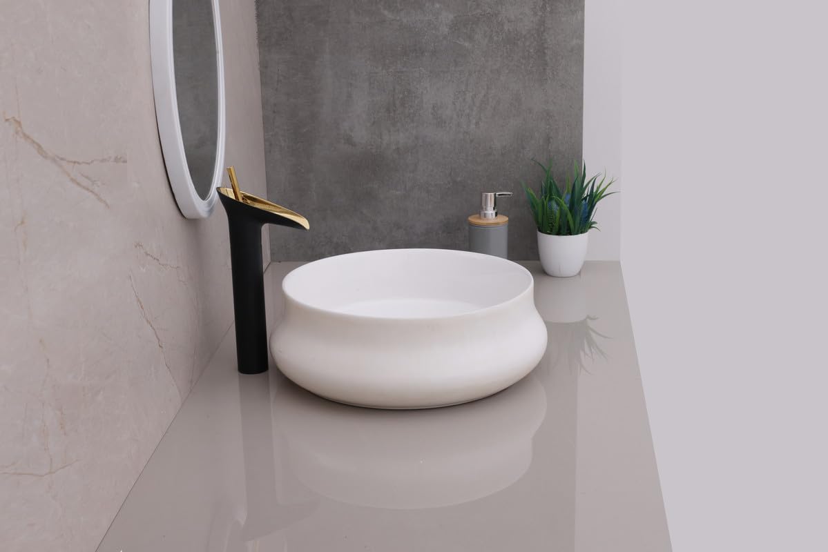 HISRE Countertop Wash Basin 15"x15"x5" | Modern White Ceramic Oval Sink | Elegant Bathroom Basin for Home, Office & Hotels, photo 4 of 4