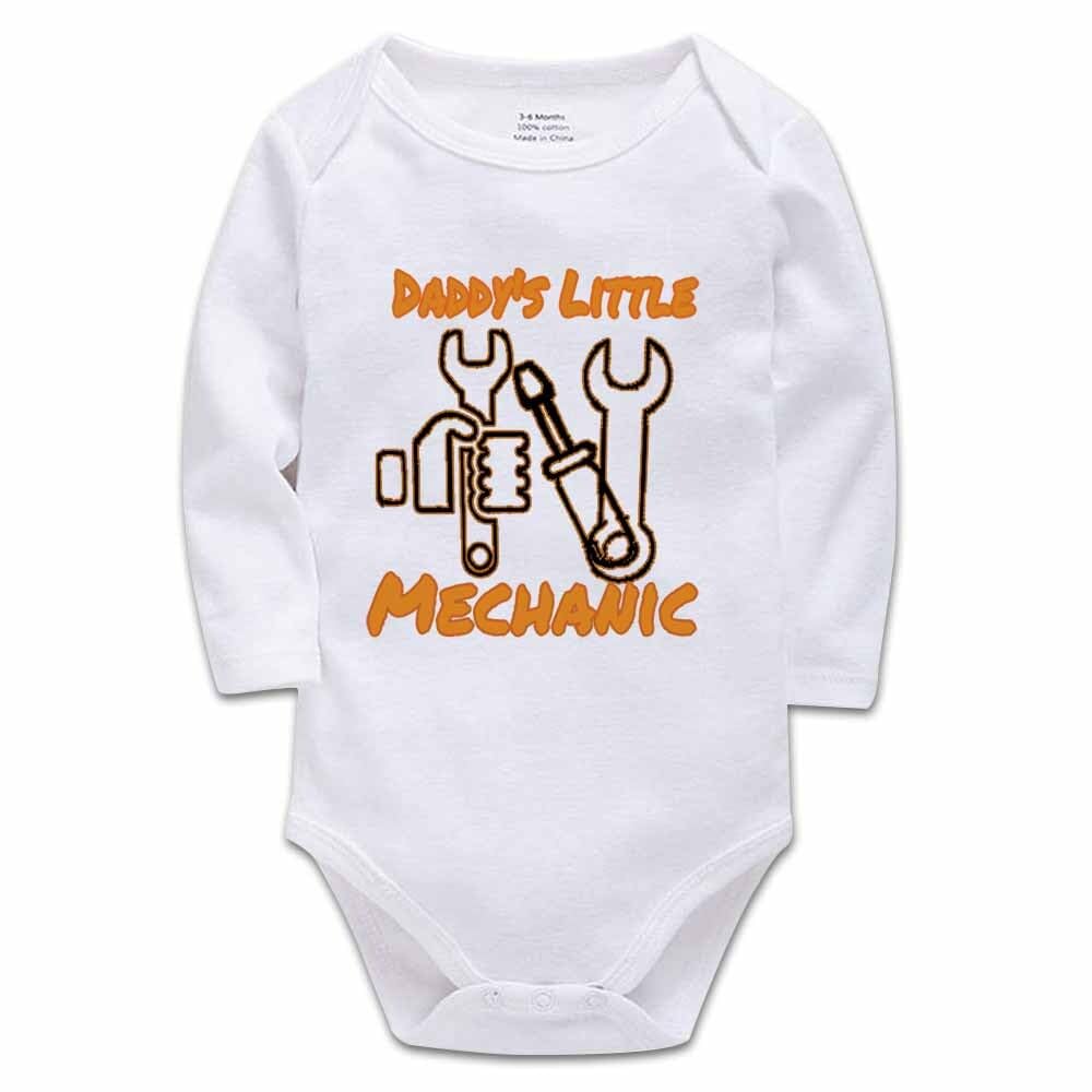 Tiansiaben White-1 Daddy's Little Mechanic' Infant Cotton Newborn Baby Bodysuit Romper White Long Sleeve 0-3 Months