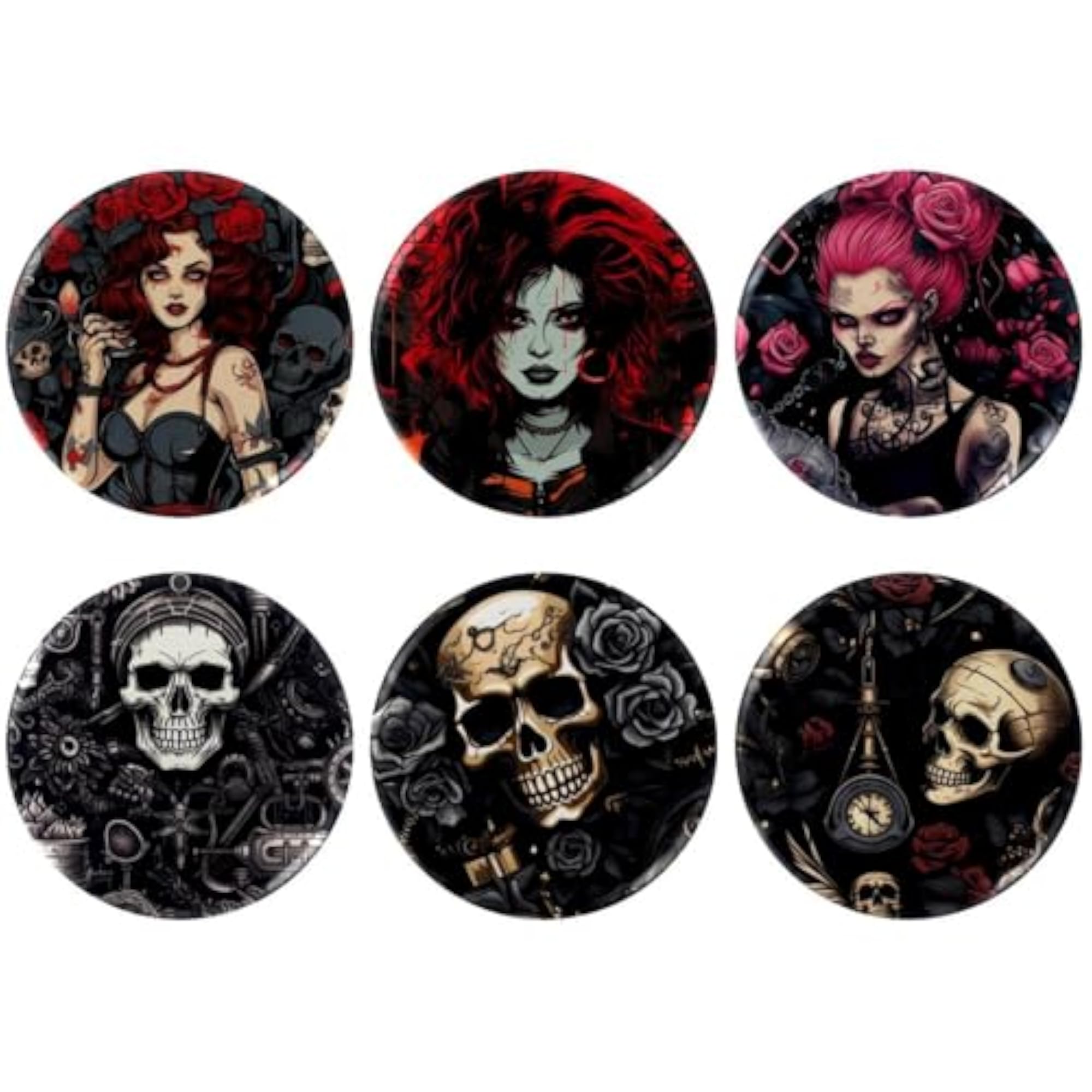 6-Pack Kids' Skull Punk Style Button Pins, Trendy Brooches