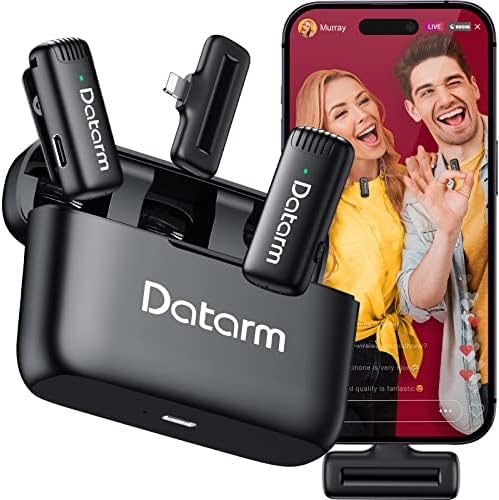 Datarm Wireless Lavalier Microphone for iPhone iPad, Plug-Play Lapel Microphone Wireless with Charging Case, Microphone for iPhone Video Recording, TikTok, Facebook Live, YouTube, Live Streaming