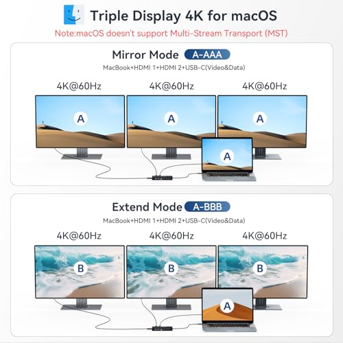 Image of ANYOYO USB C Docking Station, 14 in 1 USB Hub for 3 Monitors, Dual 4K@60Hz HDMI & USB-C Video, 4xUSB-C(10Gbps),3X USB-A, Ethernet, SD /TF& 3.5mm Audio - Multiport Adapter for Lenovo /Dell /HP (Gray)
