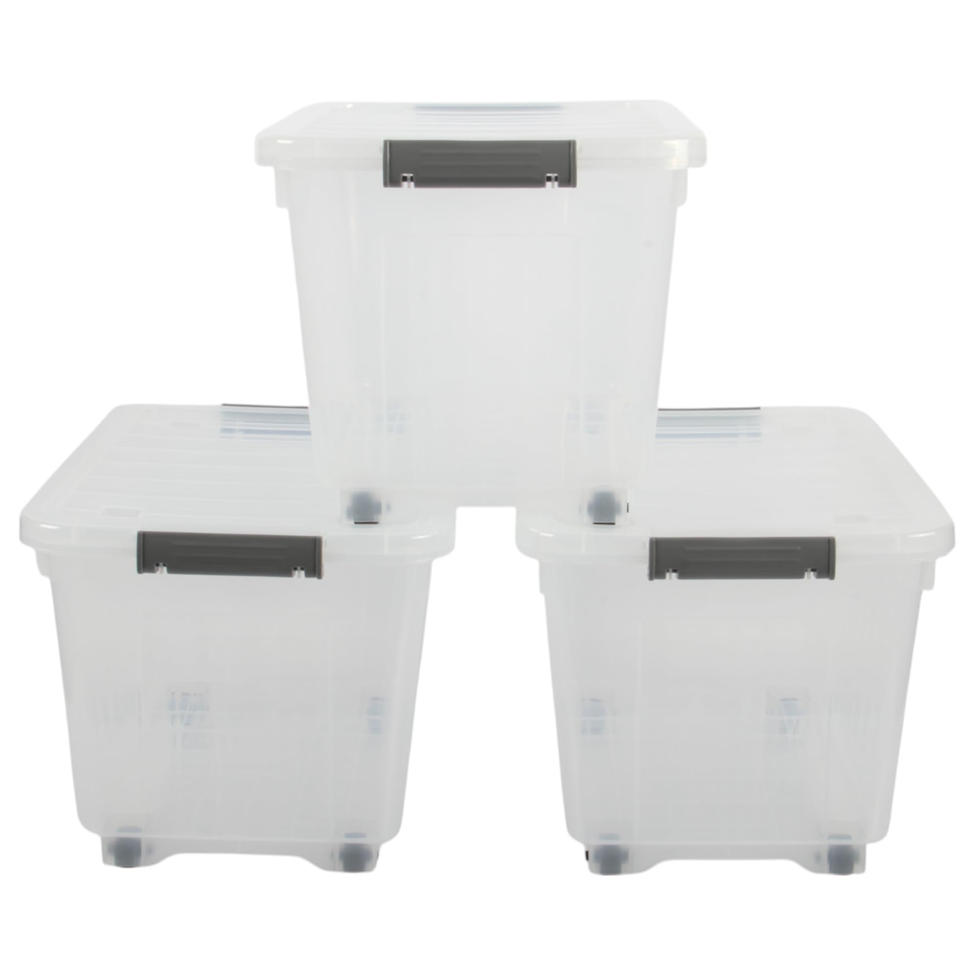 Jolie Max 16L Storage Boxes with Wheels, Durable Plastic Storage Containers with Lids, Stackable & Nestable Design with Side Latching Buckles, Transparent β 38.5 x 28 x 26 cm (3)