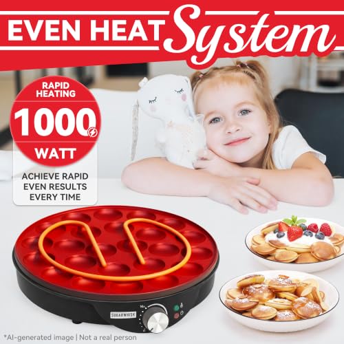 Image of SugarWhisk 24 Slots Mini Pancakes Maker, Poffertjes Maker Pan, Thin Ebelskiver Aebleskiver Pan, Electric Pancakes Maker, Dutch Pancake Machine, Browning Controllable, with Brush & Forks, Graphite