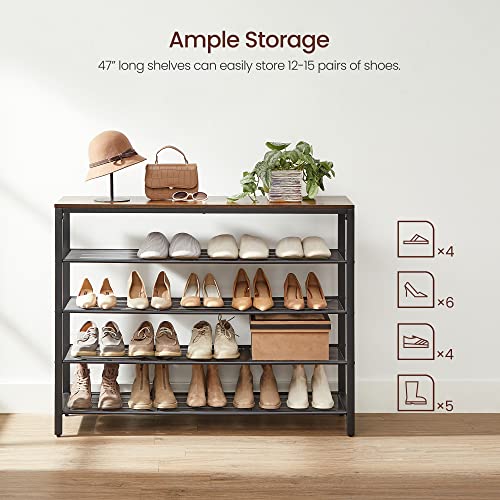 Image of VASAGLE 5 Tier Shoe Rack for Closet, Entryway, 20-25 Pairs of Shoes, Large Shoe Organizer with 4 Metal Mesh Shelves, 11.8 x 47.2 x 36.4 Inches, Rustic Brown and Black ULBS205B01
