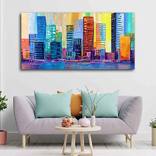 Image of VIBECRAFTS Canvas Paintings for Living Room Drawing Room Colorful City Skyline Canvas Wall Painting Fitted With Wooden Frame For Home | Office | Living Room | Gift (PTVCH 2492)