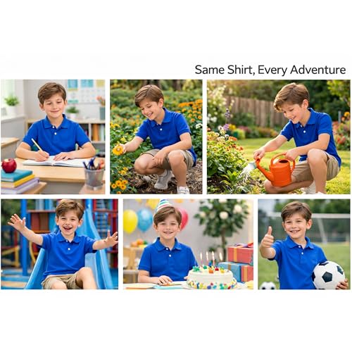 Image of Kids Boys Polo T-Shirt | Half Sleeves | Organic Cotton Rich Bio-Wash Fabric | Ultra Soft & Breathable | Regular Fit | Plain Solid Colour Casual Wear & School Uniform