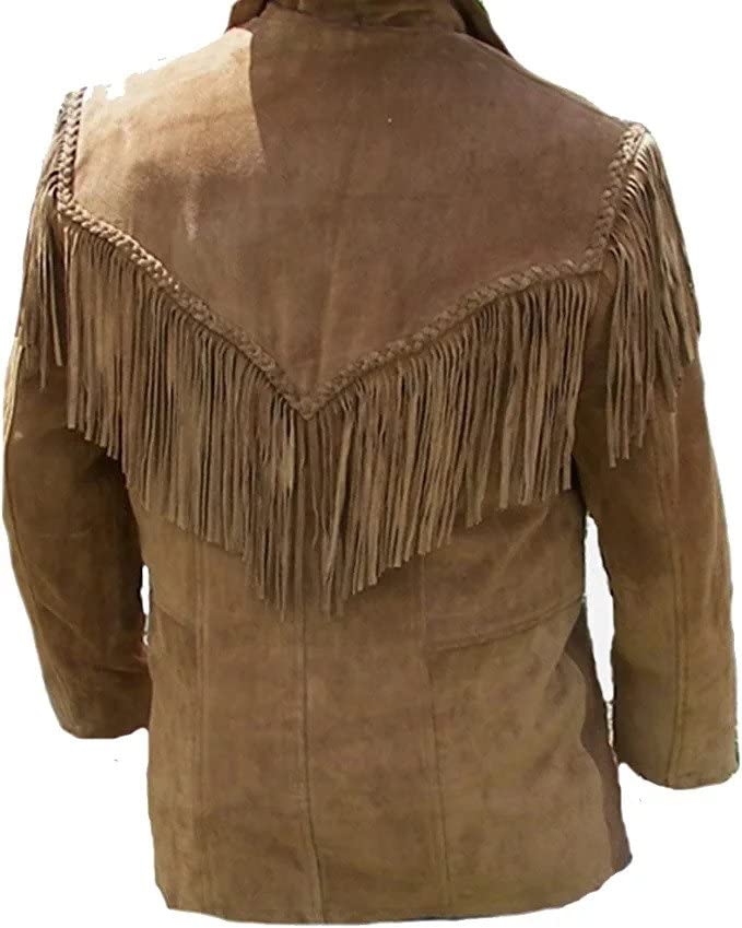 Image of Mens Traditional Western Fringed Suede Leather Jacket | Classic Native American jacket Coat with Fringed