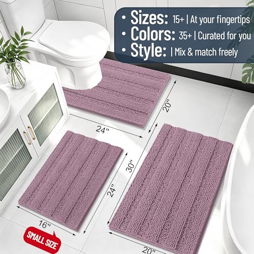 Image of Smiry Thick Chenille Bathroom Runner Rugs 47x24, Extra Absorbent Striped Bath Mat, Machine Washable, Rubber Backing, Long Bath Rugs for Tub & Shower, Modern Home Decor Accessories, Deep Plum