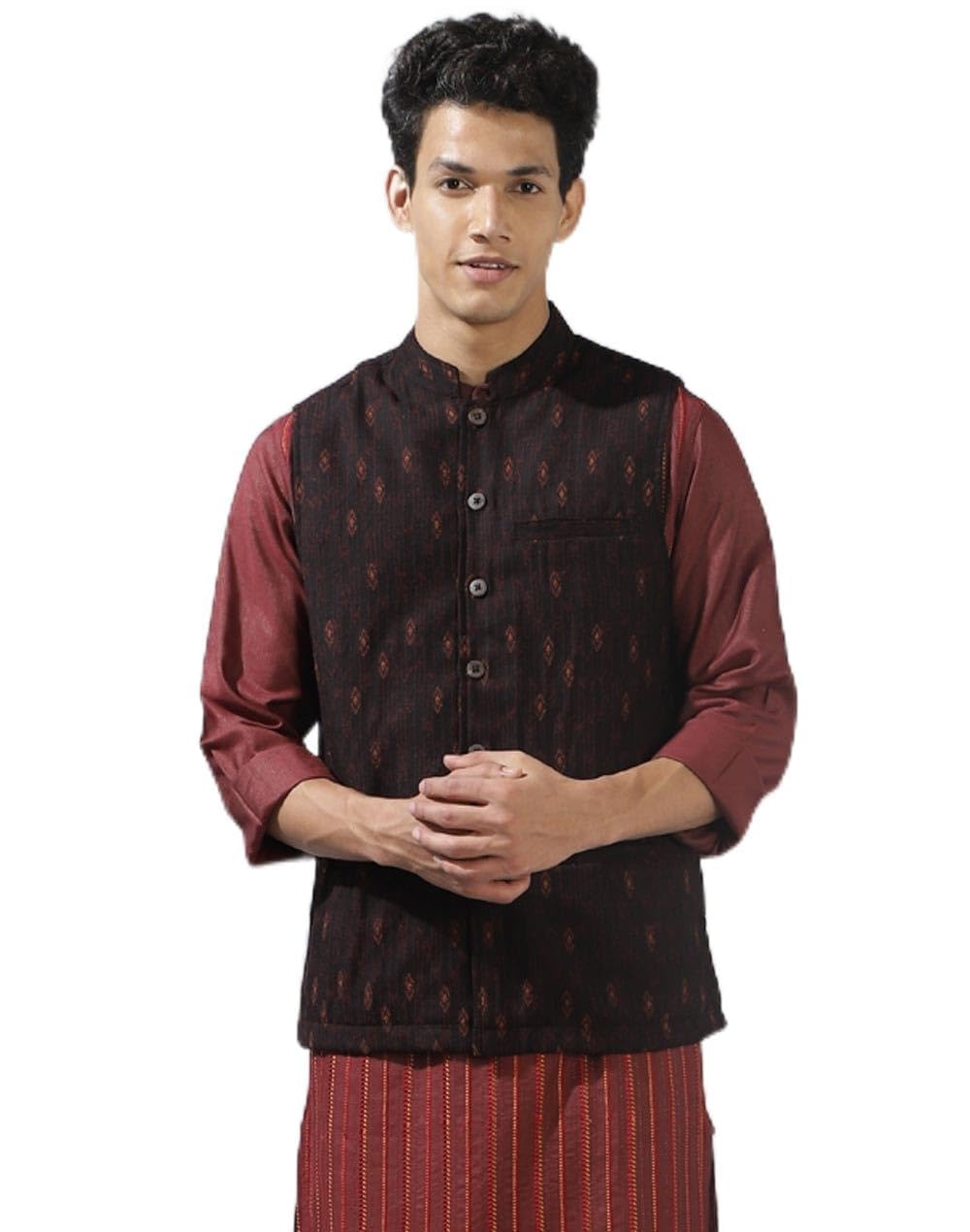 fabindia Black Wool Woven Nehru Jacket-picture-50