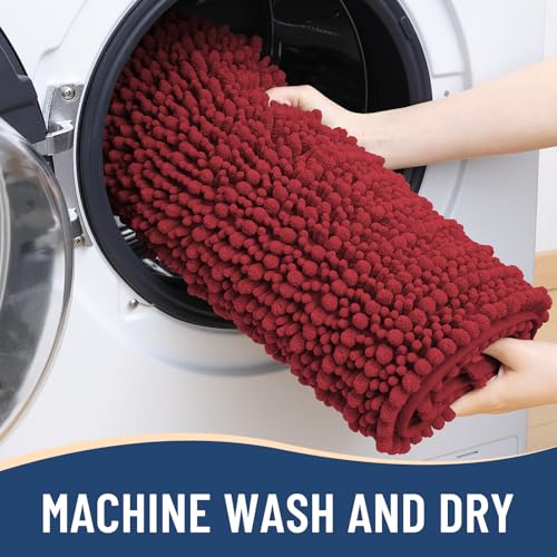 Image of Arotive Luxury Bathroom Runner Rugs 44x24, Extra Soft Thick Absorbent Shaggy Chenille Bath Rugs, Machine Wash Dry, Bath Mats for Bathroom Floor, Tub and Shower, Home Decor Accessories, Red