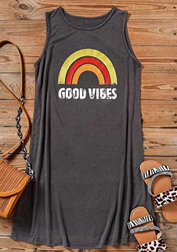 Image of Sun Salt Sand Coconut Tree Tank Mini Dress for Women Casual Loose Sleeveless Beach Praty Shirts Summer Vacation Short Dress