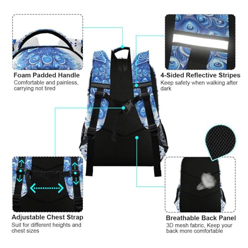 UMIRIKOKids Blue Peacock Backpack for Boys Girls,School Elementary Bookbags with Chest Clip 202c08554