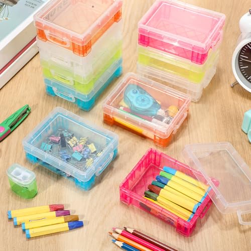 Image of Suzile 50 Pcs Plastic Crayon Box with Lid 4.8 x 3.4 x 1.6 In Crayon Storage Containers Bulk for Office School Classroom Supplies Pen Pencil Art Crafts(Multi Colors)