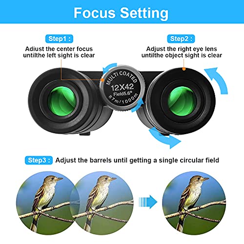 Fernglas 12x42 HD Kompaktes, Wasserdichtes und Beschlagfreies Zoom-Fernglas Mit Ultraklarem Sichtfeld Kann für Reisen… – Bild 6