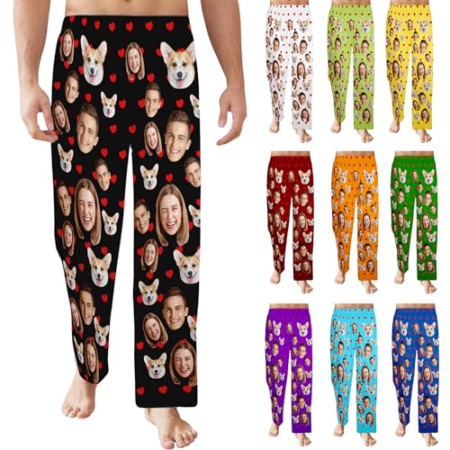 Custom Face Pajama Pants for Men and Women - Personalized PJ Bottoms With Picture - Christmas Couple Lounge Pants