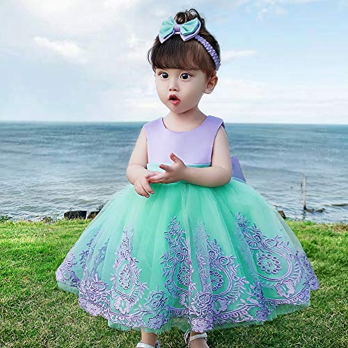 Image of CMMCHAAH 0-6T Baby Girls Pageant Lace Embroidery Dresses Toddler Party Bowknot Tutu Gown Dress with Headwear