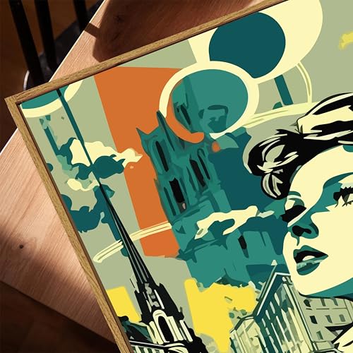 Image of Retro Woman Portrait Pop Framed Canvas Painting For Living Room | Abstract City Girl Wall Art For Livingroom Wall Decor, Home Decor, Bedroom, Hallway's, Office, Hotel - 43x58 cm