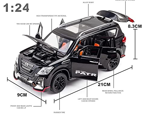 Image of DEOXY 1:24 Scale Nissan Patrol Die-Cast Metal Pullback Car Toy With 6 Openable Doors, Lights, And Sounds For Kids Boys And Girls Children, Black
