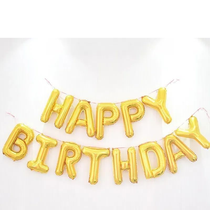 Gold Happy Birthday Balloons Banner 16 Inch Mylar Foil Letters Birthday Sign Banner Bunting Reusable for Men Women Adults Birthday Decorations and Halloween Party Supplies