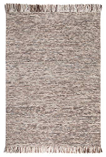 Luxor Living Webteppich Morton aus Wolle Fleckerl Teppich mit Fransen beige-braun, 170 x 240 cm