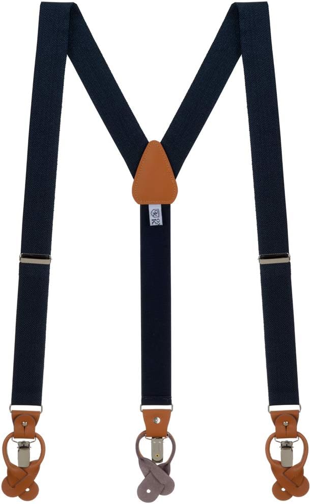 Oxford Kent by SuspenderStore Solid Color Suspenders - 1.38" Wide Oxford Cloth- Y-Back - Convertible Button & Clip - 5 Colors