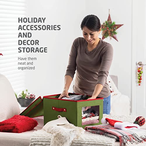 Zober Holiday Accessory And Decor Storage Box 2-Pack With Decorative Trim, Holiday Storage Solution, Green #TOP2