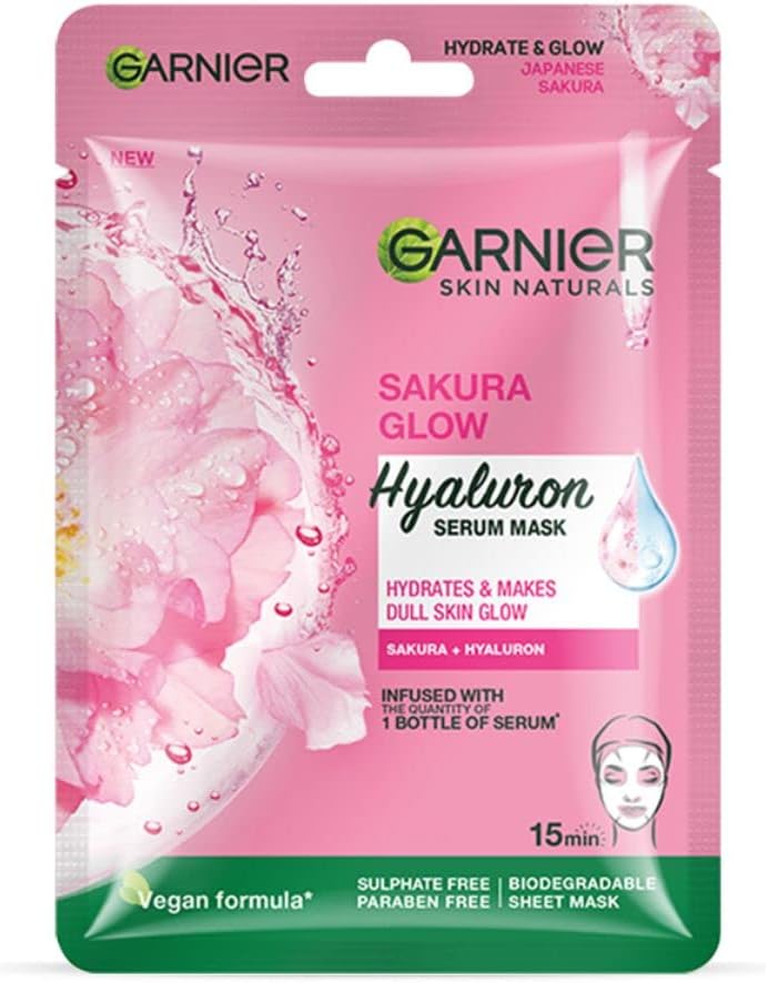 Garnier Skin Naturals, Green Tea, Face Serum Sheet Mask (Pink), 32g (Skaura White)