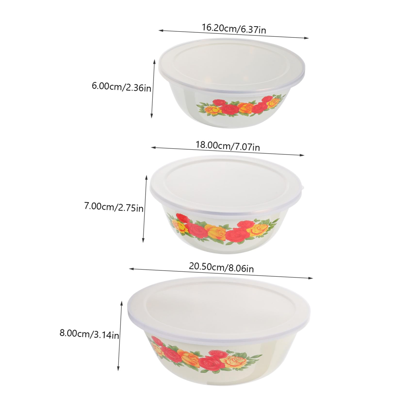 Sosoport Ciotole Smaltate Per Mescolare e Insalatiere 3 Pezzi 16-20 Cm Con Coperchio, Ciotole Profonde Per Noodles e Insalate, Resistenti e Facili Da Pulire Per Uso Quotidiano in Cucina