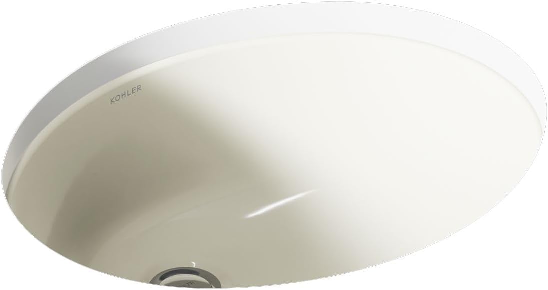 KOHLER K-2209-96 Caxton 17" Oval Undermount Bathroom Sink, Oval Basin, Overflow Drain, No Faucet Holes, Biscuit