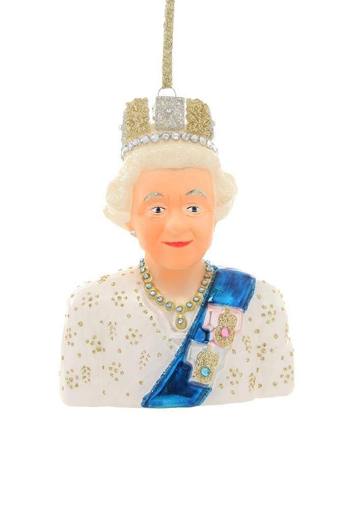 Cody Foster & Co Queen Elizabeth II British UK Royal Dress Glass Christmas Ornament, Multi