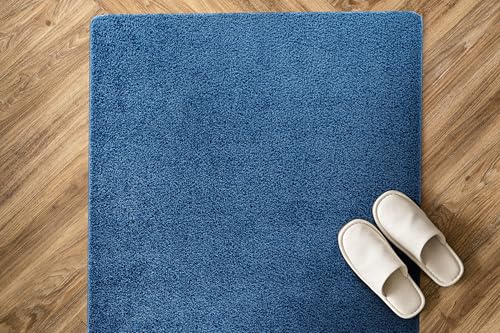 Luul Home Non Slip Solid Area Rug Blue 3x3 Rubber Back Soft Rugs for Living Room Kitchen Bedroom and Hallway Stain Resistant Washable Easy Cleaning Non Shedding Carpet Blue 3 x 3