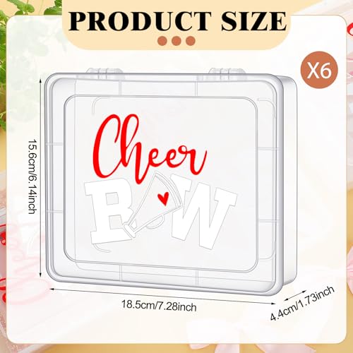 Image of Honeydak 6 Pcs Extra Large Cheer Bow Plastic Box Cheer Team Gifts Bulk Bobby Pin Case Plastic Containers for Team Cheerleader Dance Ballet Hair Accessories Storage Organizer Cheerleading Travel (Red)