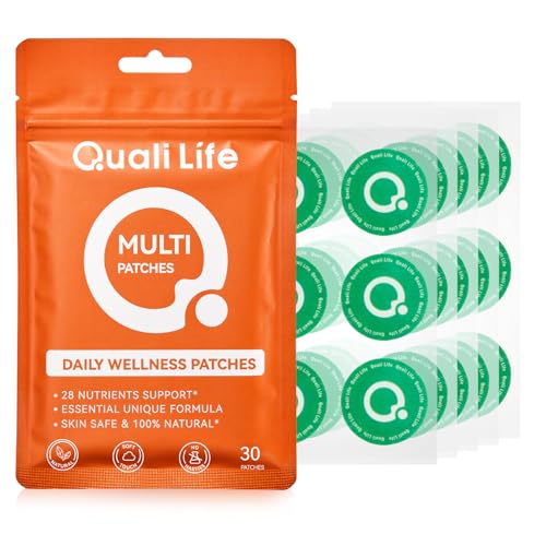 QualiLife Multi Plus Topical Patch for Women & Men Essential Daily Healthy Patches with D3&K2 for Hours Release 28 Nutrients with Iron Support 30 Days Supply