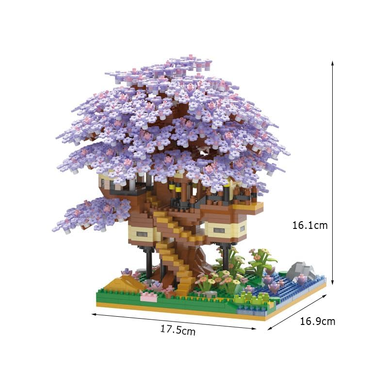 Image of SKY LINE OCEAN Cherry Blossom Bonsai Tree Building Set with LED Lights - 2229+ Micro Pieces Japanese Sakura Tree House Model Kit, Purple Collectible for Adults & Teens (14+) | 6 Months Warranty