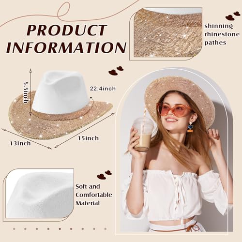 Image of Hercicy Rhinestone Cowboy Hat with Diamond Fringe CowHat for Cosplay Wedding circumference between 21.5 and 23.5 inches