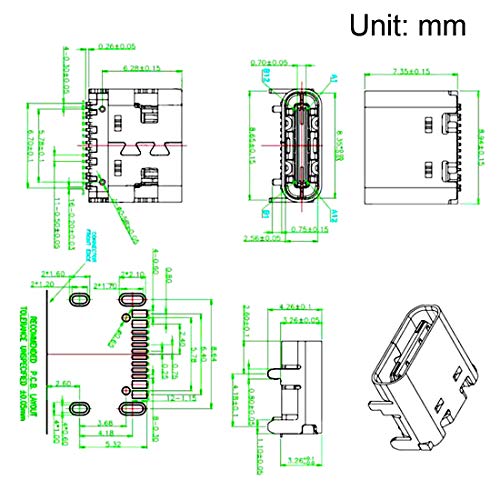 Conector USB Tipo C 3.1 soluciona fallos de energía jack hembra 16 pines carga rápida PCB 4