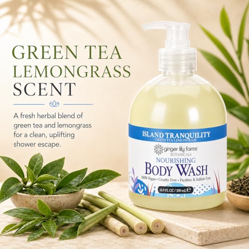 Image of Ginger Lily Farms Botanicals Body Wash, 16.9oz, Island Tranquility | 100% Vegan & Cruelty-Free | Nourishing Bath & Shower Gel for All Skin Types