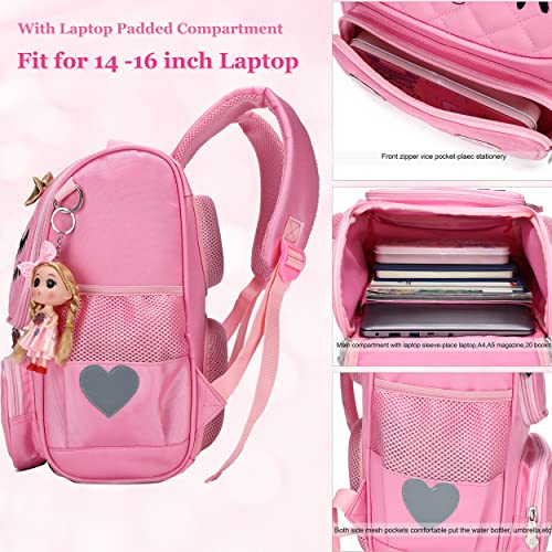 Ao Ali Victory Girls Backpacks, Waterproof Cute Backpack For Kids Toddler Girl Preschool Bookbags Elementary School Bags (Large, A-Pink) #TOP2