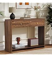 ORRD Fluted Console Table with Drawers, Mid-Century Narrow Entryway Table with Open Storage Shelv...