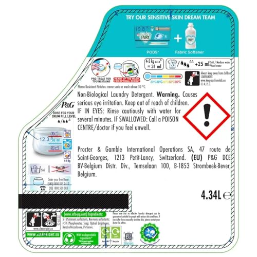 Fairy Non Bio Laundry Liquid XXXL Mega Pack 140 Wash 4.34L - Specially Formulated To Remove Tough Stains, Sucasa - Image 3