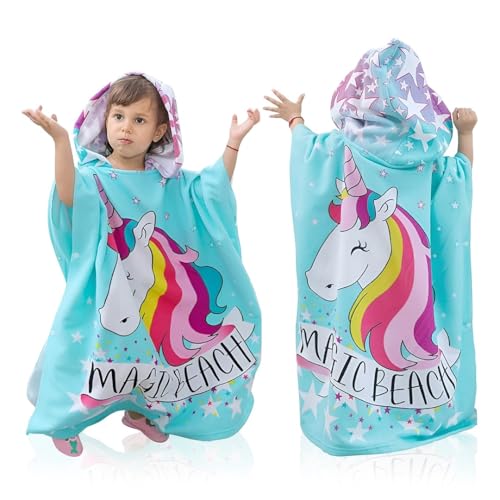 Image of TONY STARK Poncho Towel for Kids, Beach Towel with Hoodie, 60x60cm Travel Towel for 1-7 Years Girls and Boys, Soft Microfiber Sleeved Poncho (Unicorn Starlight Magic)