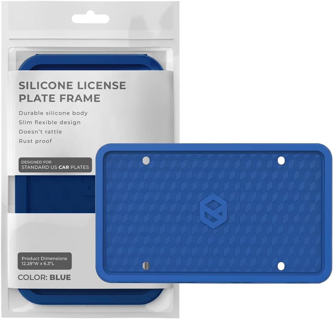 Rightcar Solutions Car Plate Frame, Silicone License Plate Frame, Rust-Proof Rattle-Proof Weather-Proof License Plate Holder for Front or Rear, Blue, 1 Pack