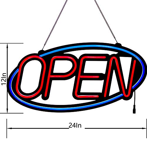 Led Neon Open Sign For Business 24X12In Large Size Blue Oval Frame Red Letters 10 Flashing Modes With Fr Wireless Remote Super Bright By Wetocke #TOP1