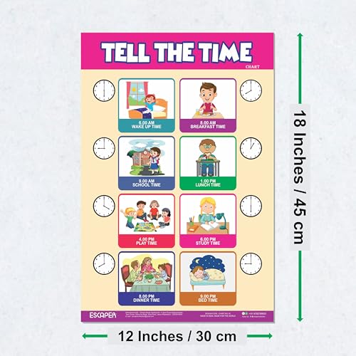 Image of ESCAPER Tell The Time Educational Charts for Kids Learning (11.5 x 17.5 inches), Study Material, Learning Books, Educational Posters