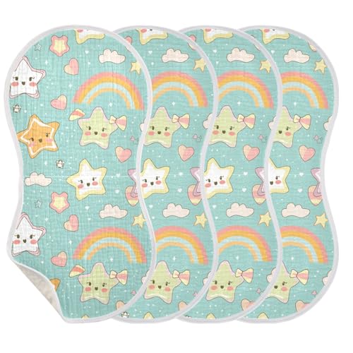 Bow Star Cartoon Cotton Baby Burp Cloths Good Absorbent Baby Feeding Cloth for Unisex Set of 2, 22x11in3