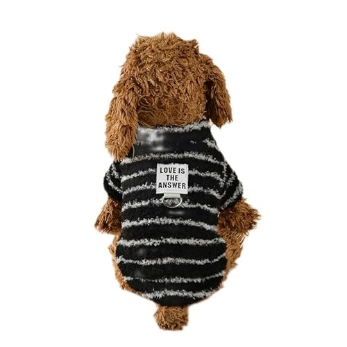 Morycat 犬服 秋冬 フリース Dカン Tシャツ 可愛い もこもこ 半袖 ストライプ ベスト 厚い 防寒 暖かい ドッグウェア 柔らかい お出かけ散歩 小中型犬 (ブラック,S)