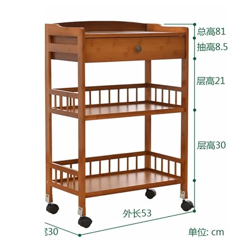 Wdbby Removable Bamboo Dining Cart 3-Tier Dining Cart Small Living Room Cart Kitchen Storage Rack (Color : A, Size : 81Cm*53Cm) #TOP1